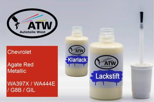 Chevrolet, Agate Red Metallic, WA397X / WA444E / G8B / GIL: 20ml Lackstift + 20ml Klarlack - Set, von ATW Autoteile West.